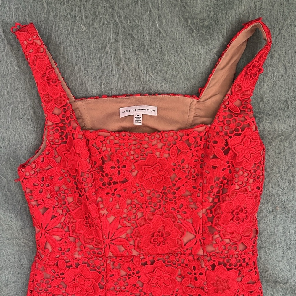 Dress the Population Red Lucy Square Neck Lace Dress - Picture 3 of 3